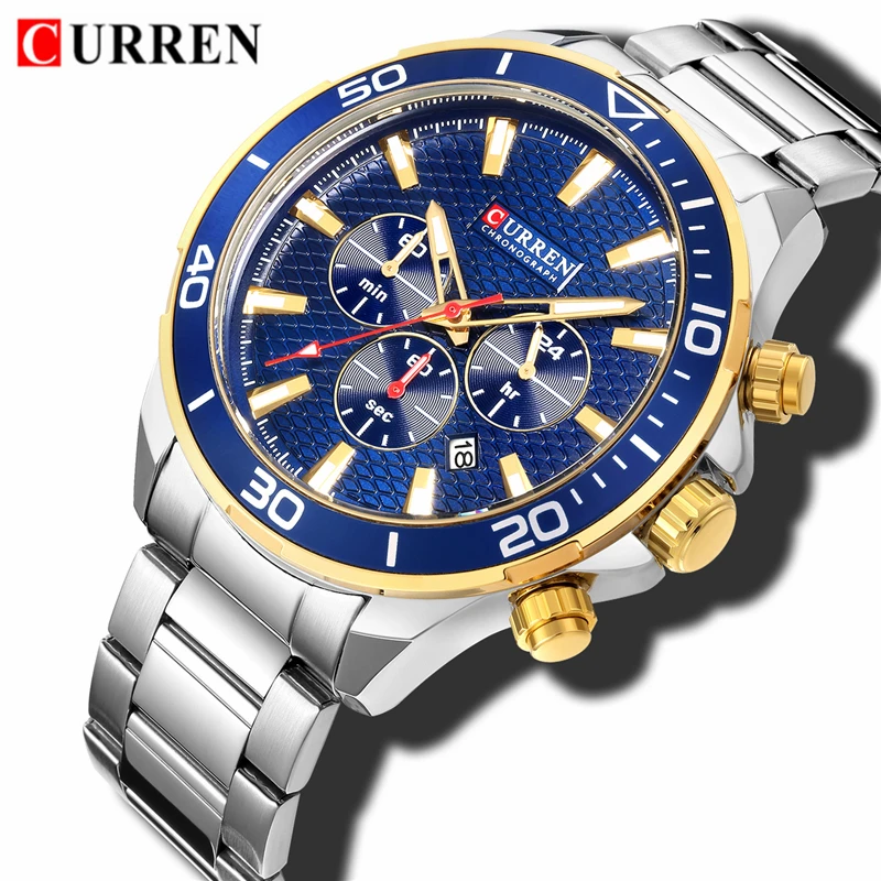 CURREN часы для мужчин водонепроницаемые кварцевые аналоговые модные полностью