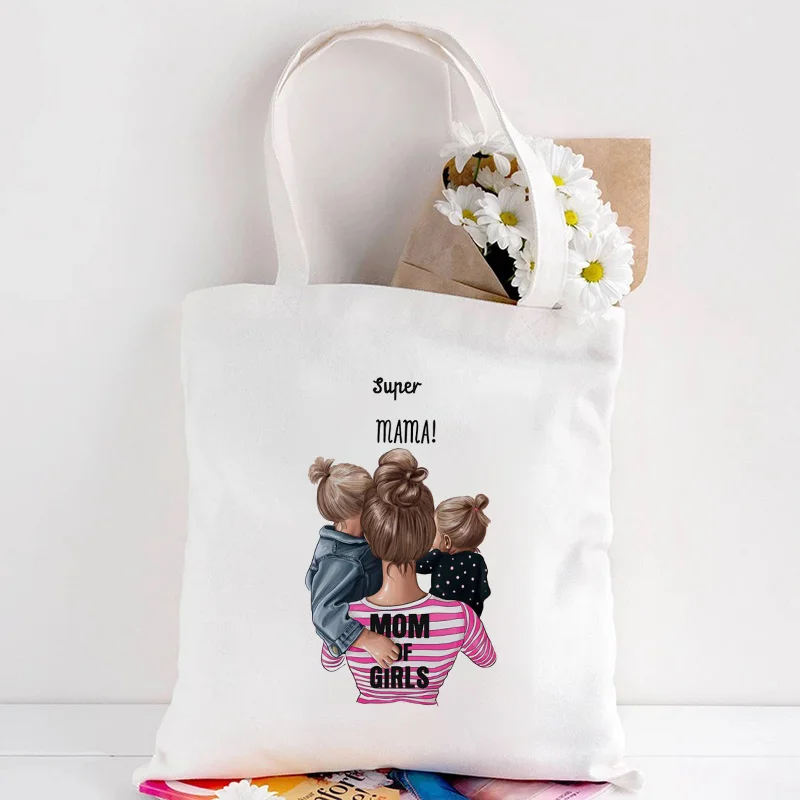 

Mom Super Shopper Bags Shopping Bag Handbags Mother's Day Graphic Ladies Cloth Canvas Tote Bags Women Bags Reusable Shoulder Bag