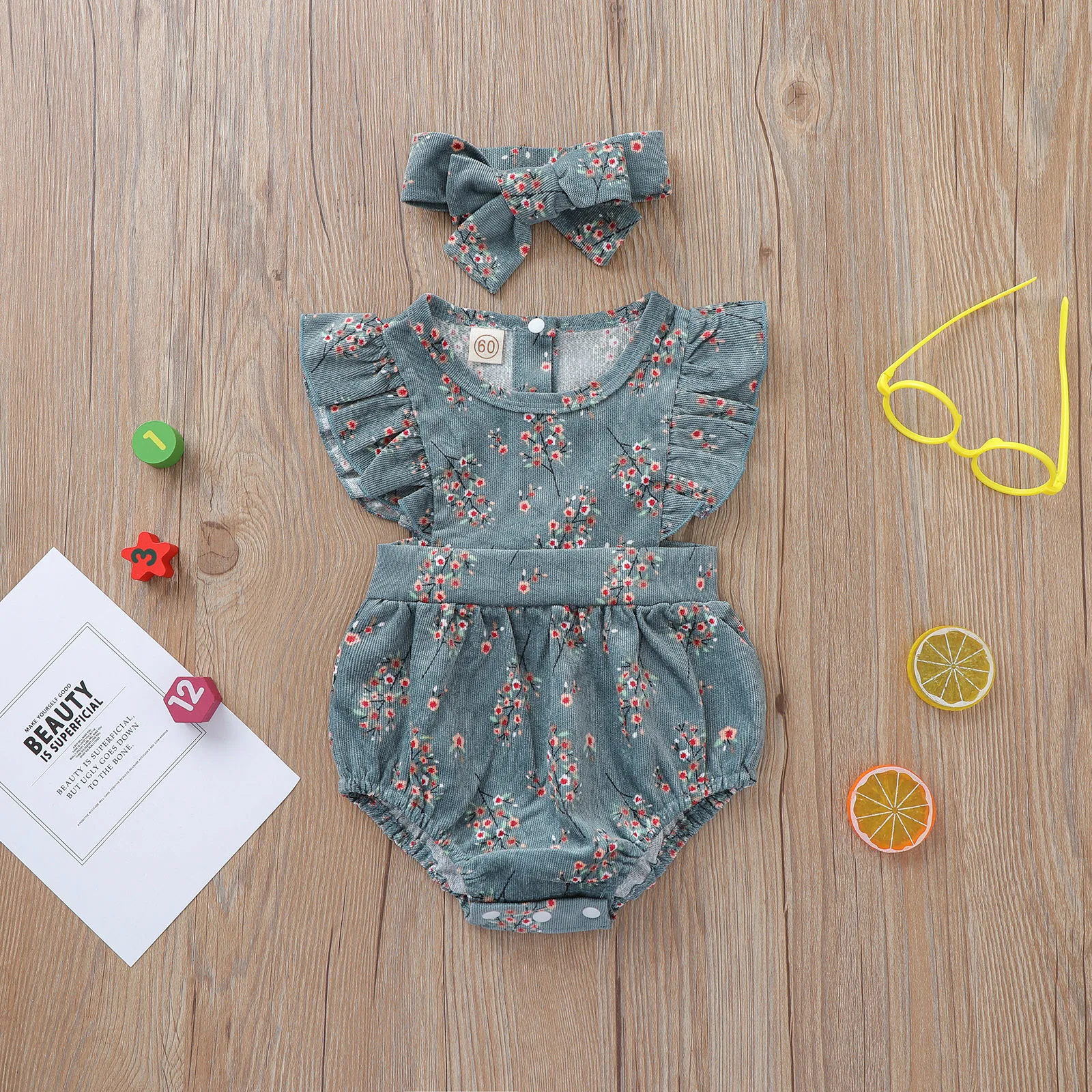 

2021 Baby Summer Clothing Newborn Infant Baby Boy Girls Sleeveless Romper Jumpsuit Corduroy Clothes 2pcs Outfits