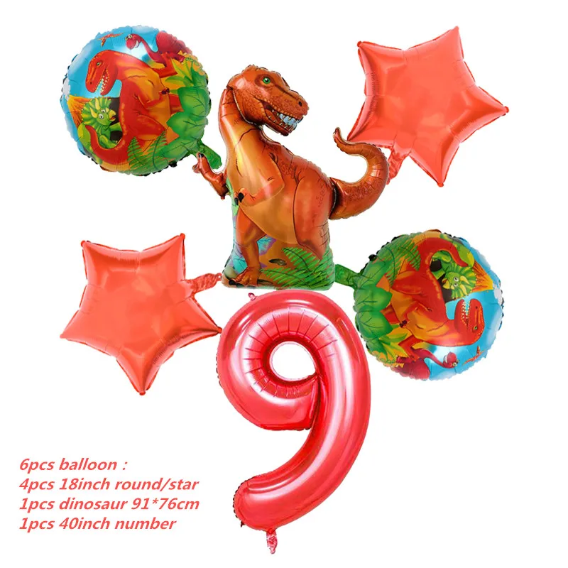 6pcs ballon 6 и 5 шт. большой динозавр фольги шарики, День подарков будущей матери день рождения Юрского мира украшения воздушный шар в форме животного дети подарок Globos - Цвет: 6pcs ballon