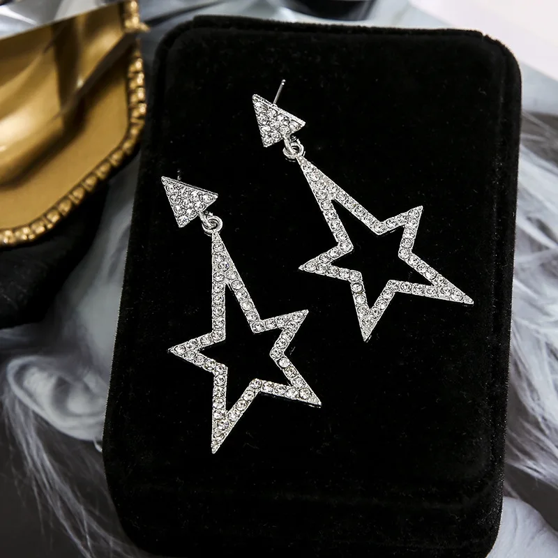 

LATS New Korean Shiny Pentagram Dangle Earrings Long Section Personality Trend Star Earrings for Women 2020 Fashion Jewelry