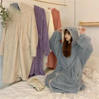 thickened female 2022 fall and winter cute dinosaur hooded mid length robe pajama pants loose loungewear pajamas sleepwear