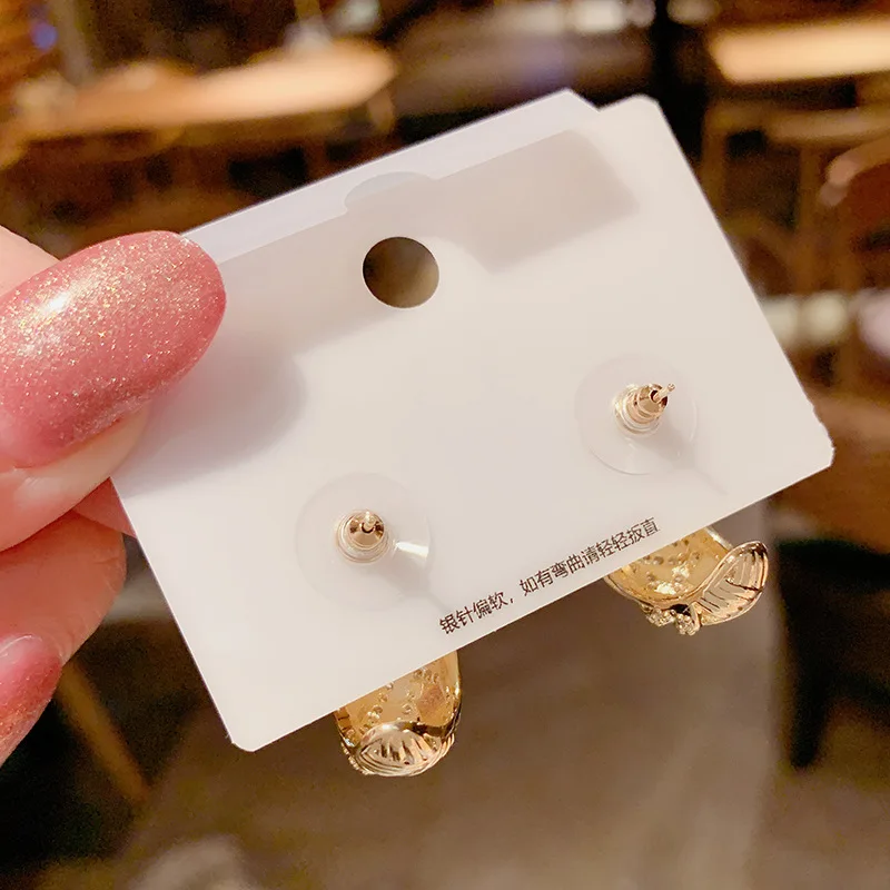 

High Quality 14K Real Gold Metal C-shaped Temperament Simple and Retro Cubic Zircon ZC Stud Earrings for Women