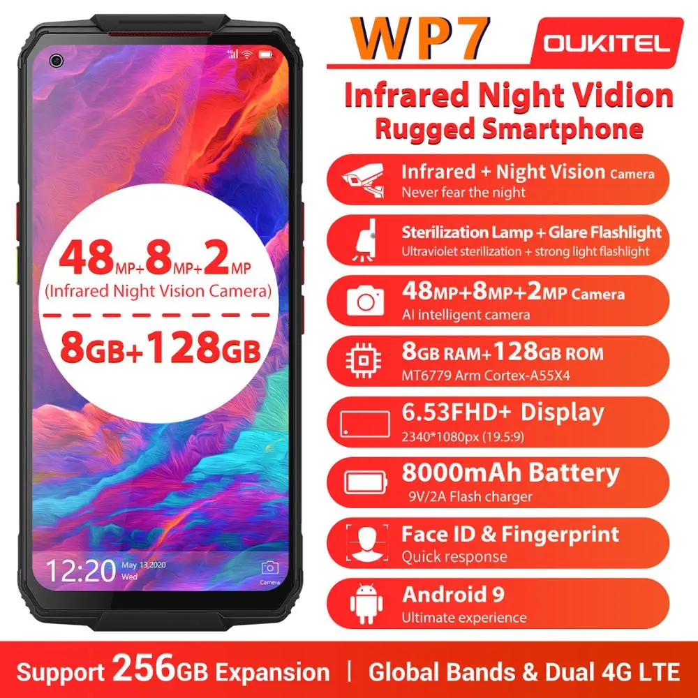 Смартфон OUKITEL WP7 защищенный 8 + 128 ГБ тройная камера 48 МП 8000 мАч|Смартфоны| |