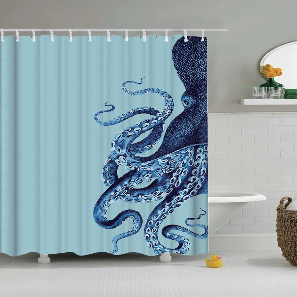 Декоративная душевая занавеска Dafield в виде осьминога с парусом лодкой волнами и