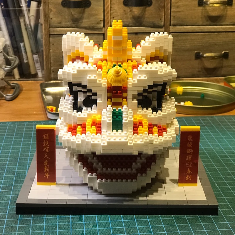 

1860pcs Chinese Style Awakening Lion Dance DIY Building Block Small Particles Blocks ModelsKids Toys Creator Animals Blocks