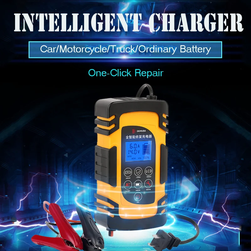 Car Smart Battery Charger 6A 12V Lead Acid Battery 24V Intelligent Pulse Repair Motorcycle Chargers Portable Power Station