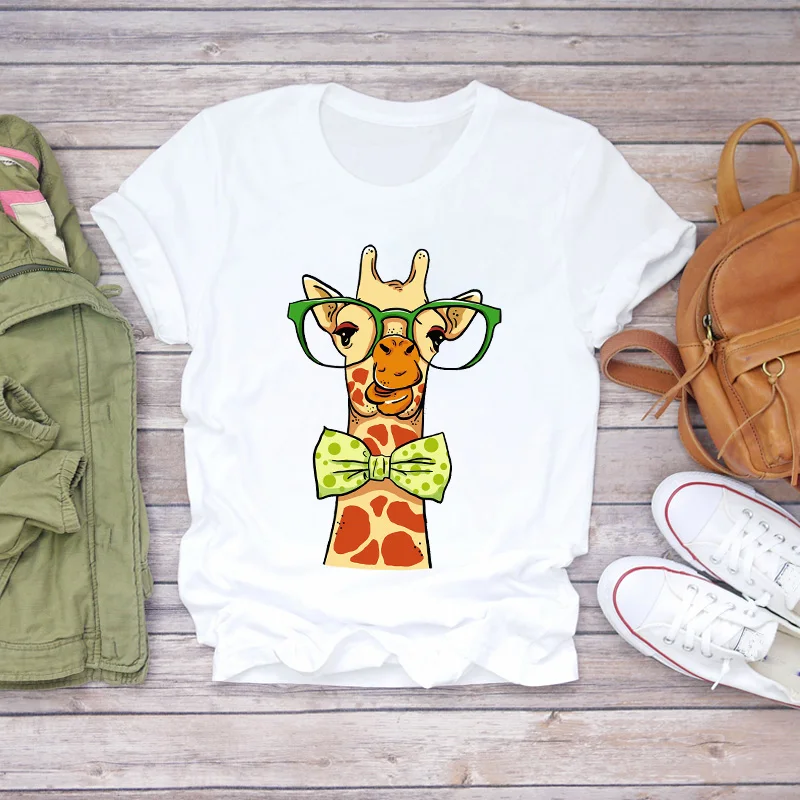 

Women Cartoon Giraff Kawaii Animal Fashion 90s Print Lady T-shirts Top Womens Stylish T Shirt Ladies Summer Tee T-Shirt
