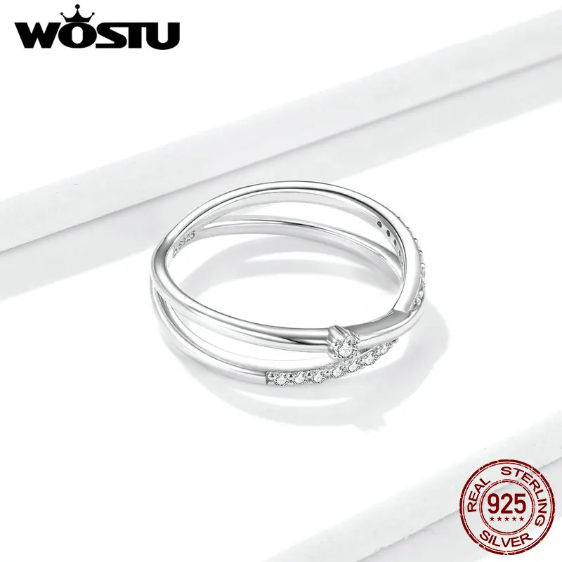 Wostu серебряные кольца переплетенные линии на палец для женщин 925 пробы ювелирные