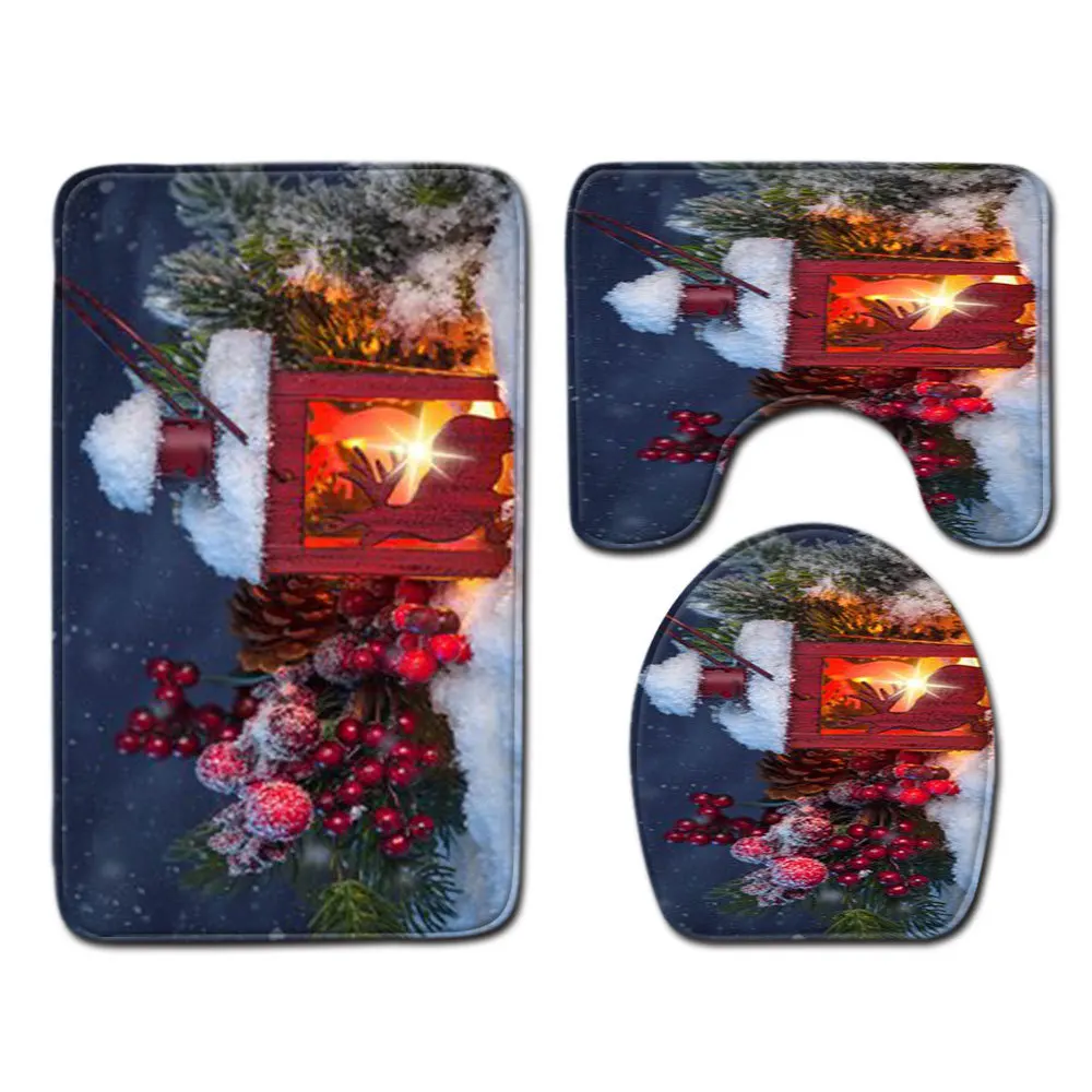 Набор рождественских ковриков для ванной 3 шт. нескользящий коврик туалета