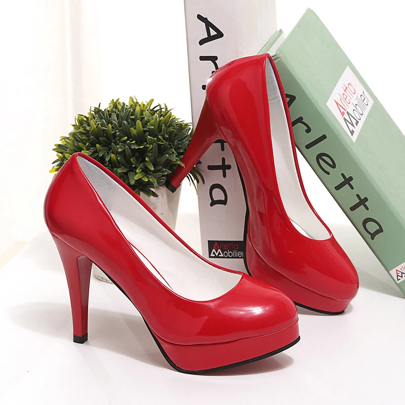 Лакированные кожаные туфли на высоком каблуке 10 см с круглым носком в Корейском