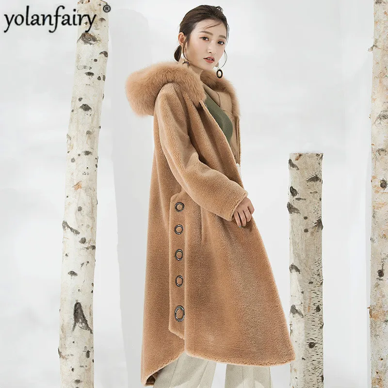 Женское пальто из натурального меха зимняя куртка с воротником лисьего и