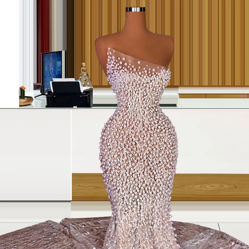 

2021 Rich Pearls Dubai Mermaid Wedding Dresses vestido de casamento alibaba Online Shopping