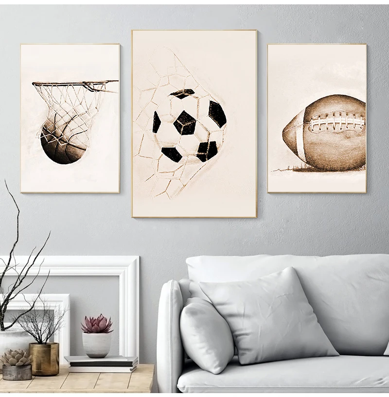 Американский Ретро плакат по футболу и баскетболу Настенная картина холст в