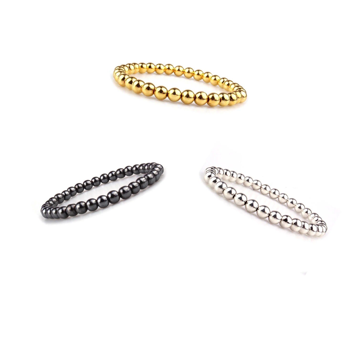 

6mm Elastic Brass Beads Bracelet Classic Stackable Bangle Copper Beaded Bracelets For Women Men Fashion Jewelry