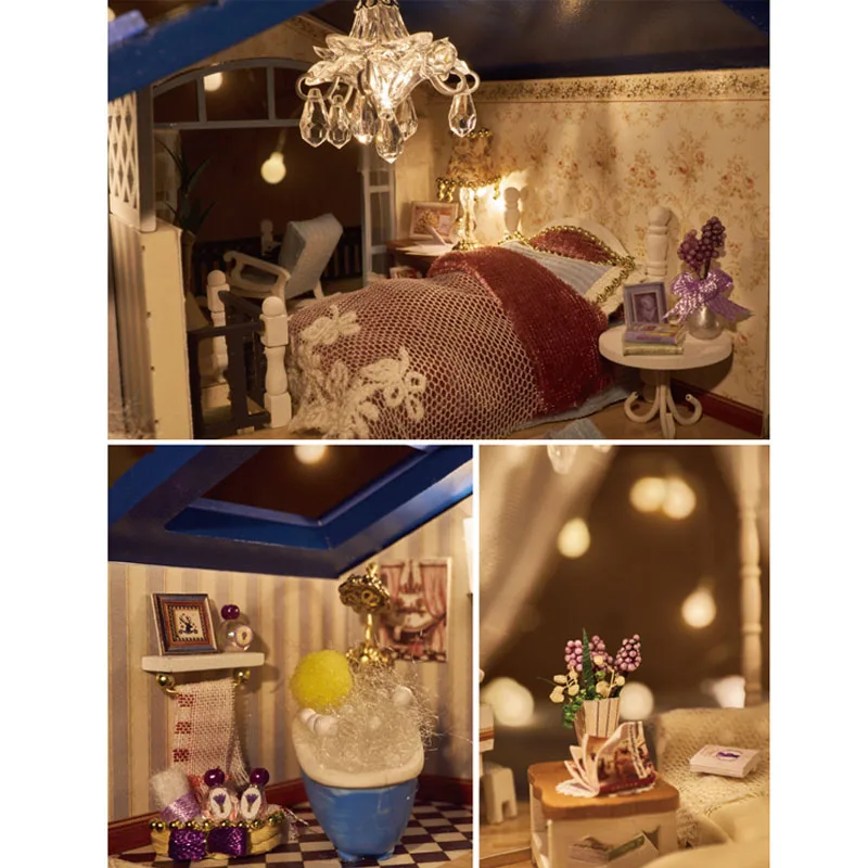 Музыкальный миниатюрный кукольный домик со светодиодной подсветкой в Провансе