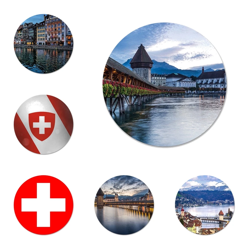 Роскошные гибридные кухонные магнитные наклейки-открывалки с изображением озера и флага Швейцарии люцерны для домашнего декора холодильника пива колы 58 мм