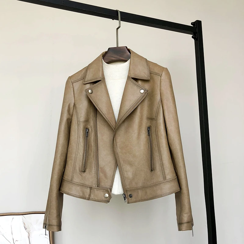 

2021 Fashion Women Genuine Leather Jacket Vintage Sheepskin Coat Korean Coats and Jackets Women Clothes Veste En Cuir WPY2864