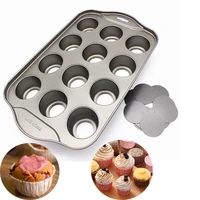 12 cups stainless steel cake mold removable muffin cupcake baking pan cupcake baking mold pastry tray bakeware baking tools