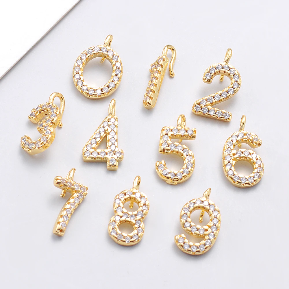 5 шт./лот высококачественные латунные подвески в виде цифр с цирконом на удачу 0-9