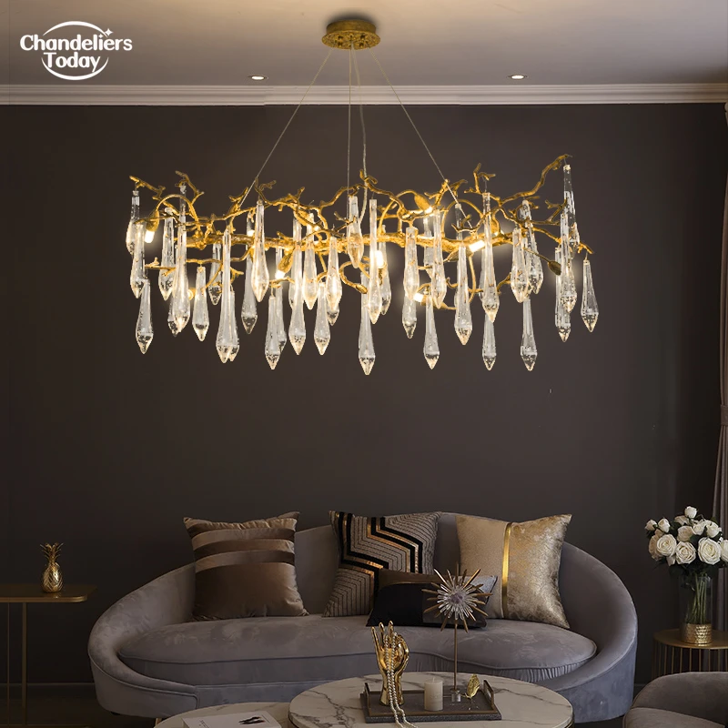 

Modern Brass Crystal Chandelier Lighting Fixture Luxury Bronze Chandeliers Glass Drop Pendant Hanging Light for Home Restaurant