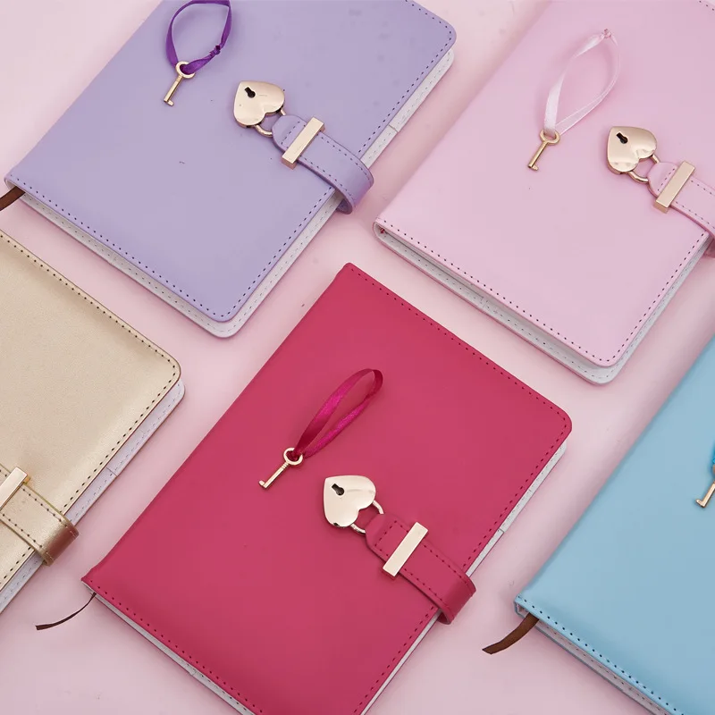 2021 New A5 Girl Powder Fashion Simple Pure Color Heart Lock Calendar Notebook Essential Gift Stationery For Friends And Lovers |