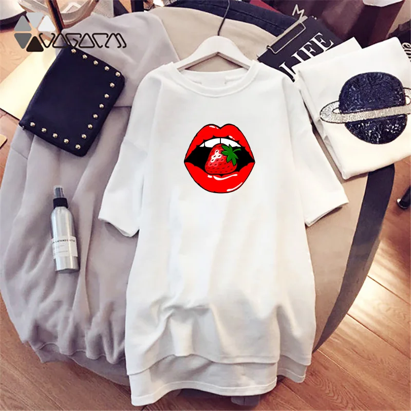 

2020 Mini Tshirt Dress Sexy Lips Print Summer Loose Casual Streetwear Short Sleeve Party Dresses Vestidos