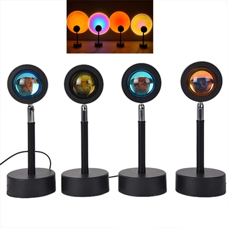 

2021 Usb Button Mini Smart Halo Ring Rgb Rainbow Night Table Light 5W Led Floor Projection Sunset Lamp For Coffee Shop