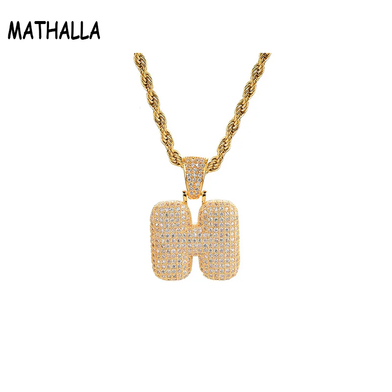 

MATHALLA Fashion Letter Necklace Ice Out AAA + Cubic Zircon Bling Gold Silver Men Women Hip Hop Jewelry Gifts