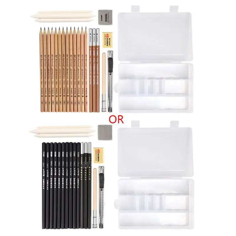 

Sketch Drawing Pencil Professional Charcoal Sketch Tool Brush Set Student With Rubber Art Brush Set X3UE