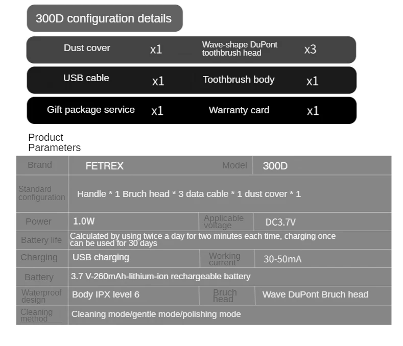 

Sonic Electric Toothbrush Rechargeable with Timer 3 Mode Usb Charging Teeth Whitening Toothbrushes with 3 Round Heads Black Type
