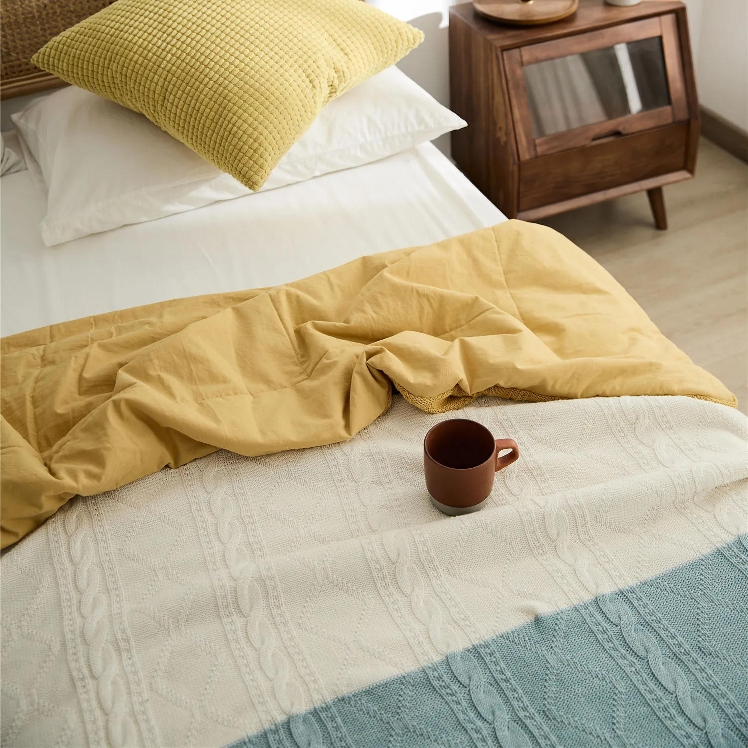 

REGINA Girlish Five Color Plaid Quilt Lovely Soft Cosy Cotton Knitted Texture Home Decoration Bedding Set Four Season Comforter