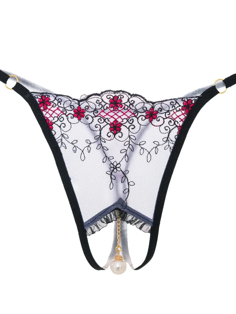 Трусики-стринги с открытой промежностью кружевные прозрачные сексуальные