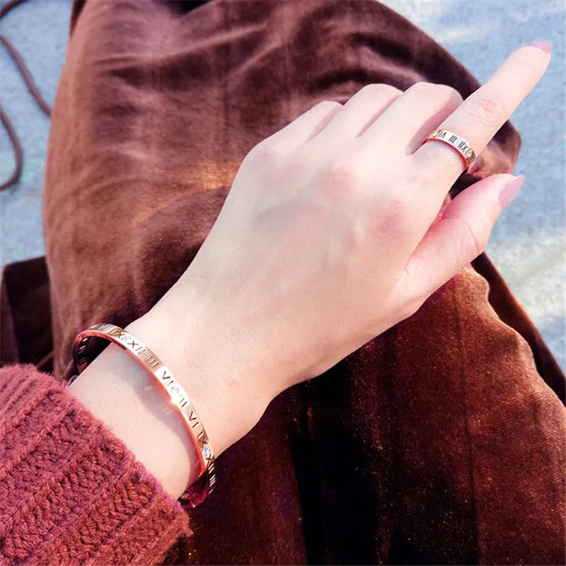 

YUN RUO Fashion Zircon Roman Number Couple Ring Rose Gold Color Woman Gift Titanium Steel Jewelry Not Change Color Drop Shipping