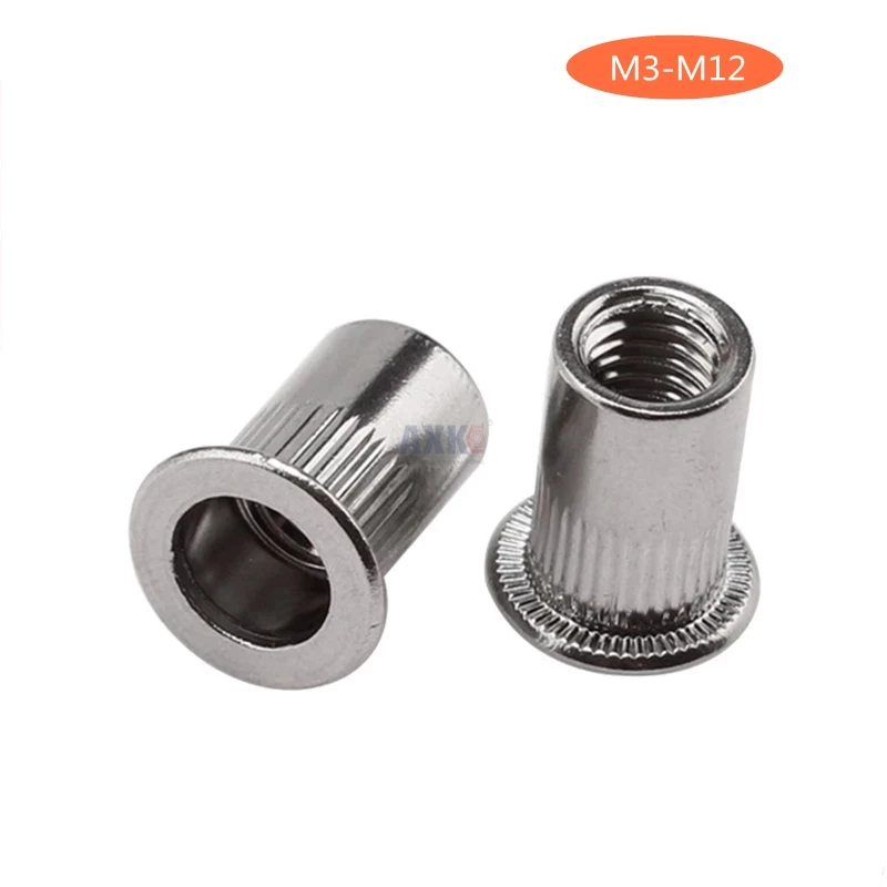 2/5/10/20PCS M3 M4 M5 M6 M8 M10 M12 304 Stainless Steel Rivnut Flat Head Threaded Rivet Insert Nutsert Cap Rivet Nut Screws