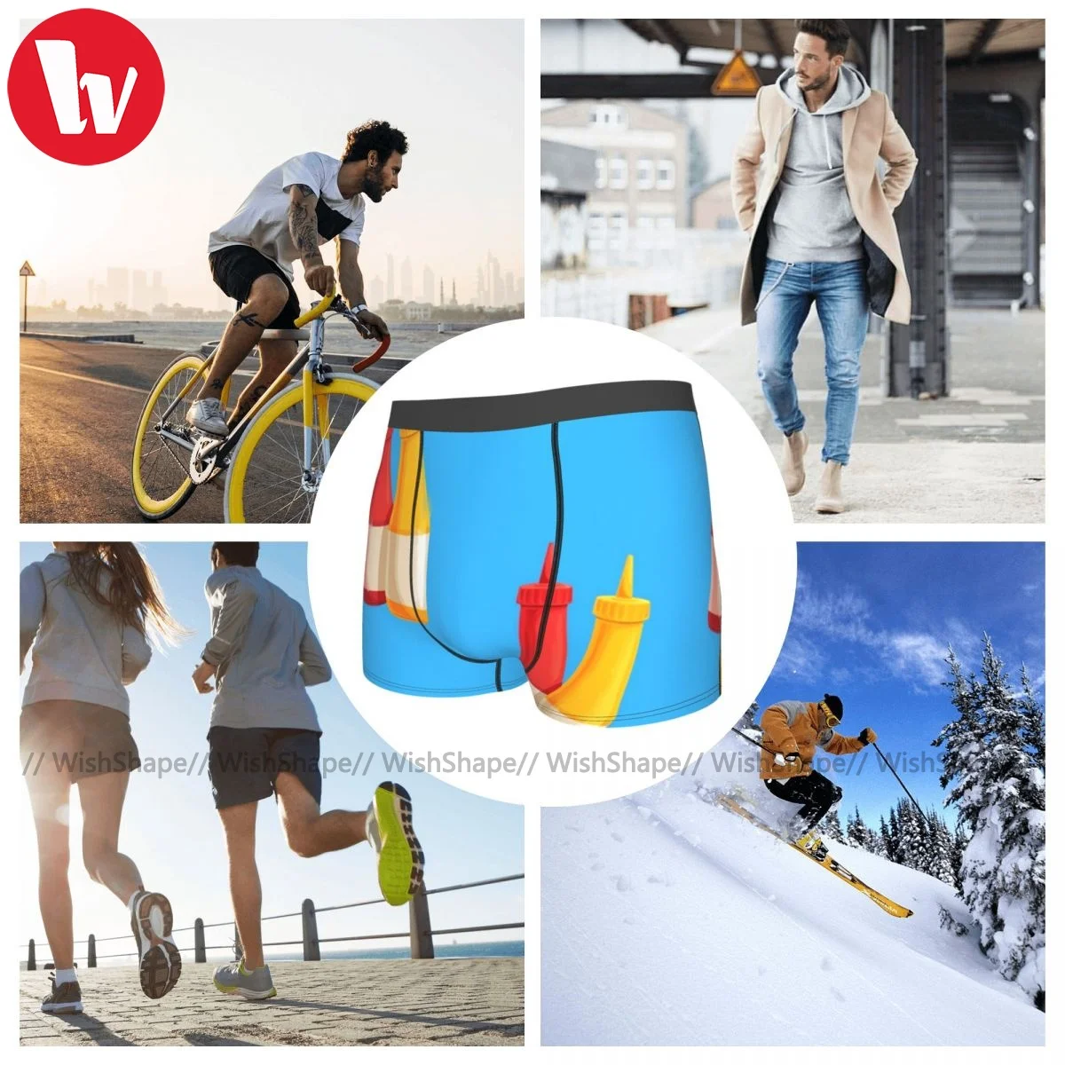 

Mustard Underwear Plain Hot Print Trunk Polyester Pouch Males Boxer Brief