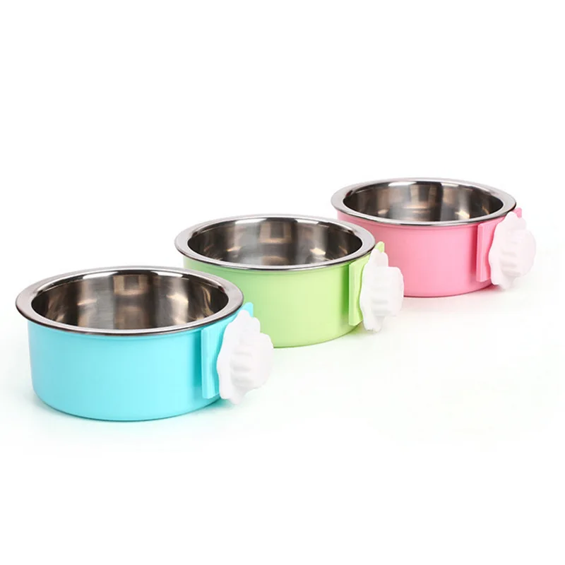 

New Pet Bowl Stainless Steel Hanging Dog Bowl Fixed Dog Cage Cat Bowl Dog Drinking Water Feeder
