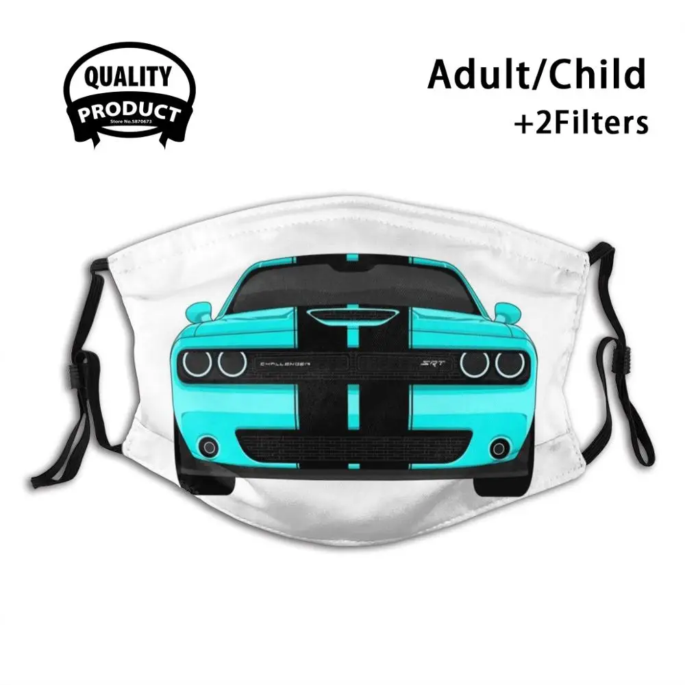 

Dodge Challenger Front (Aqua) Diy Adult Kids Face Mask Hellcat Challenger Mopar Srt Charger Car Hemi Muscle Car Race Car Demon