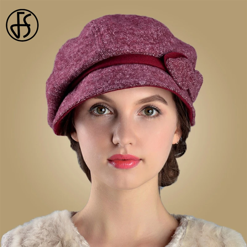 FS элегантные женские береты для женщин шерстяная фетровая шапка зимняя теплая с