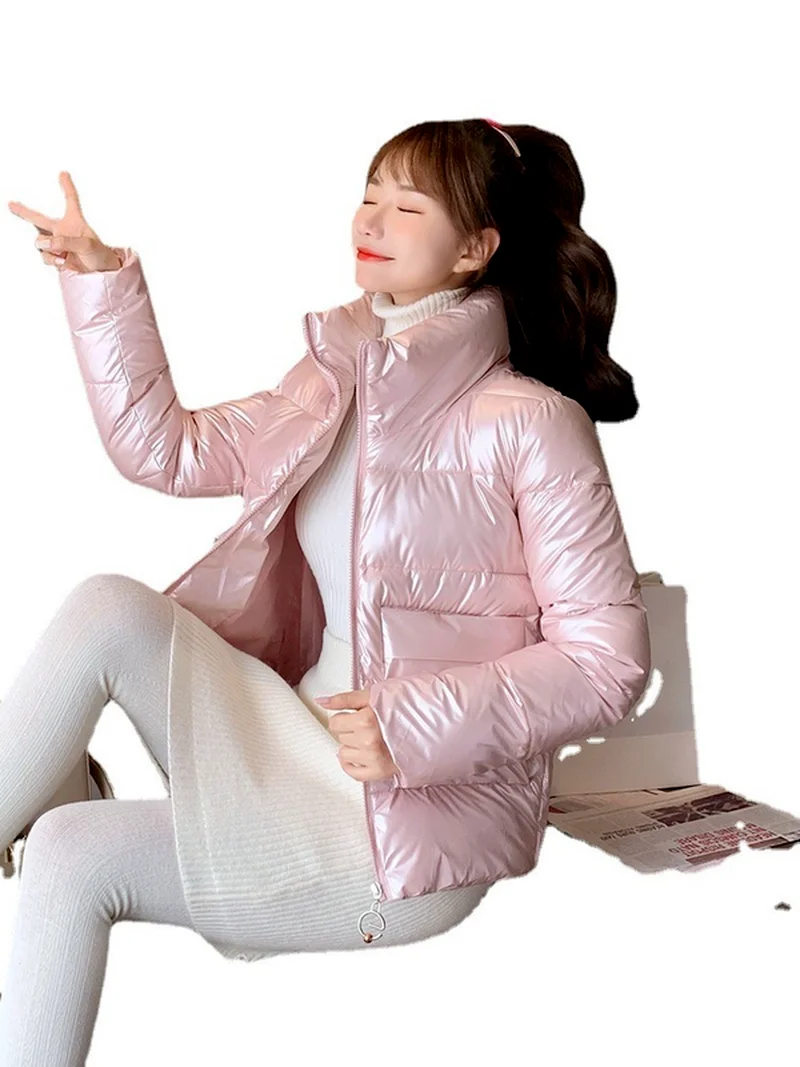 Women Winter Jacket Parkas 2021 New Fashion Glossy Slim Stand Collar Casual Street Warm Autumn Winter Coat Female