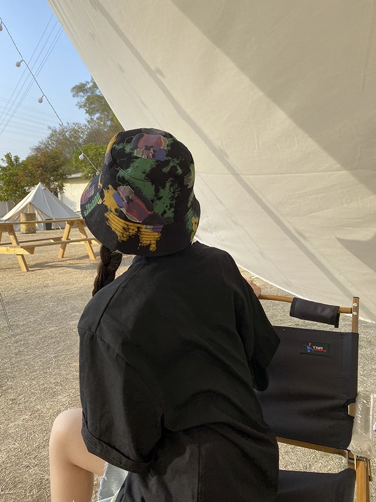 Girl cute tide bear graffiti daily joker spring and summer sunshade fisherman hat female early spring show small face