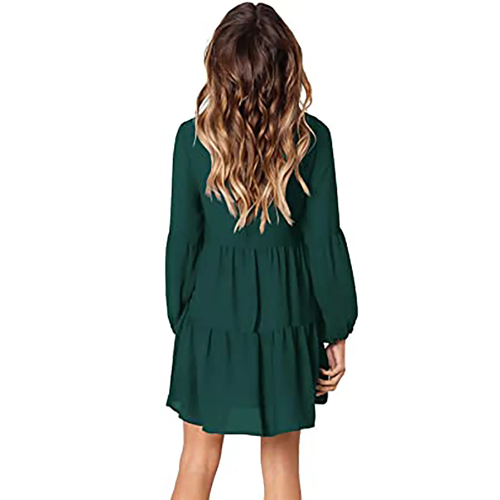 

Dresses For Women 2021 Summer Fashion Solid Color V-Neck Lantern Long Sleeve Flowy Swing Loose Dress Female Loose Dress