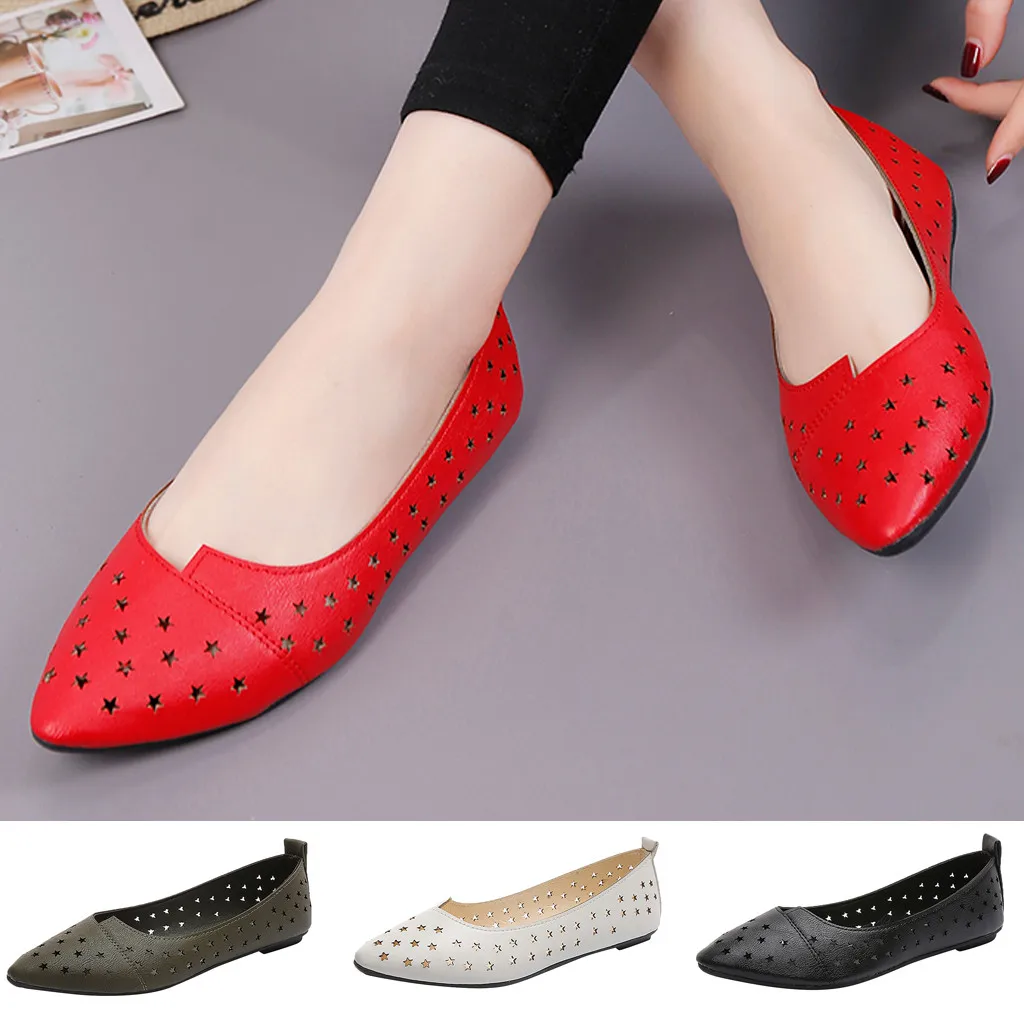 

Women's fashion solid hollow flat pointed casual shoes solid color flat with round head lazy shoes casual shoes 2020