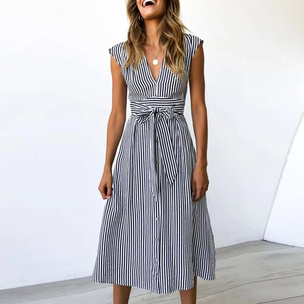 

Женское винтажное платье в полоску, с завышенной талией, без рукавов