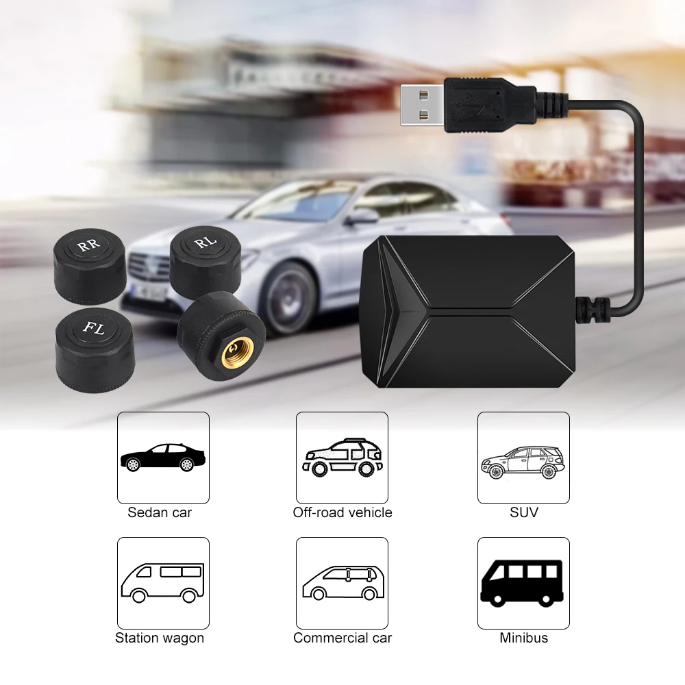 TPMS USB Android Автомобильная система контроля давления в шинах дисплей 4 внутренних датчика Android навигационная сигнализация давления в шинах 0-116Psi
