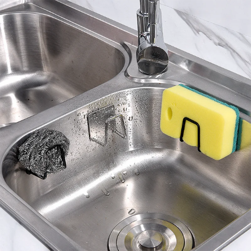 

Kitchen Stainless Steel Sink Sponges Holder Self Adhesive Drain Drying Rack Kitchen Wall Hooks Accessories Storage Organizer