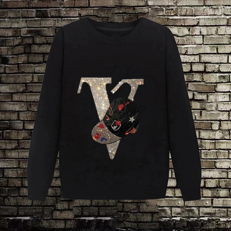 

New Winter Fashion Brand Men's Hoodie Warm Casual Hot Rhinestone Thickening Wild Cotton Design