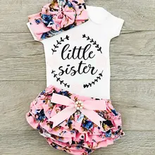 Newborn Baby Girls Outfits Clothes Short Sleeve Letter Printed Jumpsuit Bodysuit+Pants+Headband Set