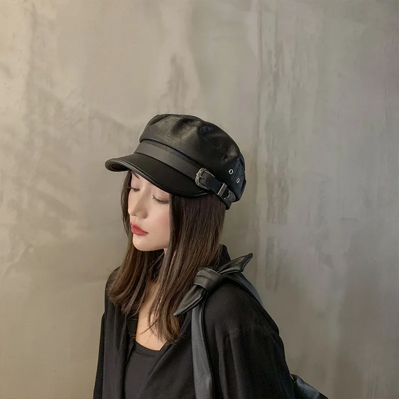Новый черный восьмиугольный берет женские шапки корейская модная крутая Зимняя