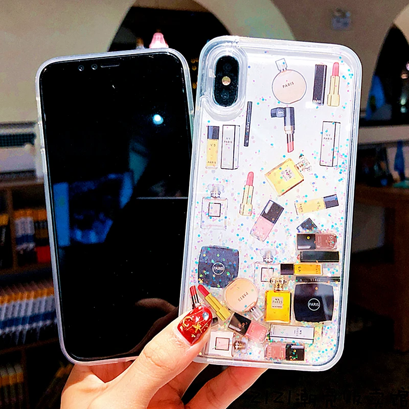 Косметический чехол с зыбучим песком для iPhone 11 6S 7 8 Plus жесткий флакон